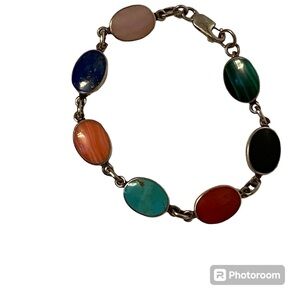 BOMA SIGNED BRACELET STERLING SILVER 925 7 OVAL STONE LINKS VINTAGE 7” 9.7 g